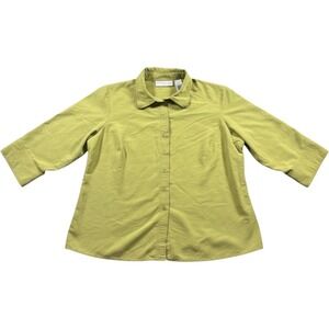 Vintage Button Down Shirt Women 1 Green Excellent 3/4 Sleeve Rayon Blend